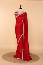 Load image into Gallery viewer, Red Abutai Silk Saree with Pearl, Pita &amp; Cutdana Work
