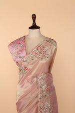 Load image into Gallery viewer, Powder Pink Banarasi Organza Saree with Multicolour Thread, Dori &amp; Sequin Work
