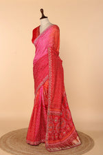 Load image into Gallery viewer, Red-Orange-Rani Upada Silk Saree with Bandhej Print, Zardosi, Abla &amp; Gota Patti Work
