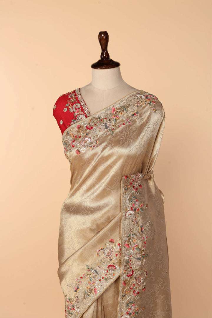 Honey Gold Banarasi Silk Saree with Marodi, Resham & Sequin Work