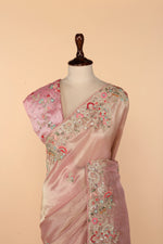 Load image into Gallery viewer, Powder Pink Banarasi Organza Saree with Multicolour Thread, Dori &amp; Sequin Work
