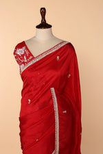 Load image into Gallery viewer, Red Abutai Silk Saree with Pearl, Pita &amp; Cutdana Work
