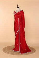 Load image into Gallery viewer, Red Abutai Silk Saree with Pearl, Pita &amp; Cutdana Work
