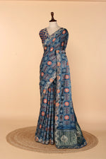 Load image into Gallery viewer, Blue Gaji Silk Saree with Lagdi Patta, Ajrak Print &amp; Gota Patti, Aari-Tari &amp; Abla Work
