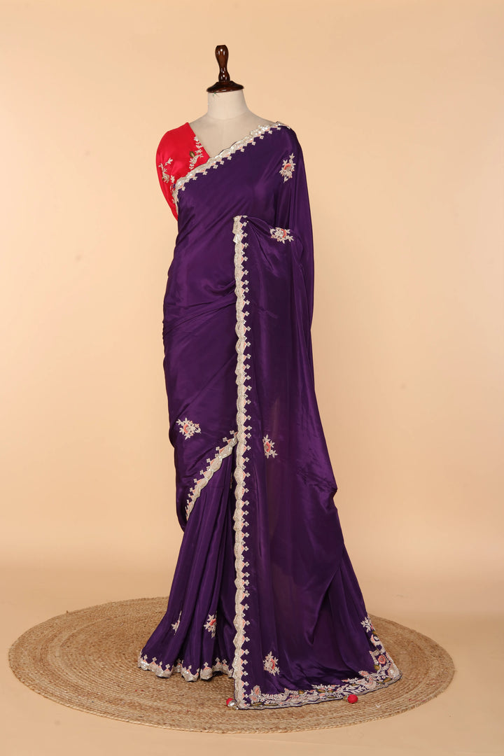 Regal Purple Abutai Silk Saree with Zardosi & Sequin Work