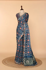 Load image into Gallery viewer, Blue Gaji Silk Saree with Lagdi Patta, Ajrak Print &amp; Gota Patti, Aari-Tari &amp; Abla Work
