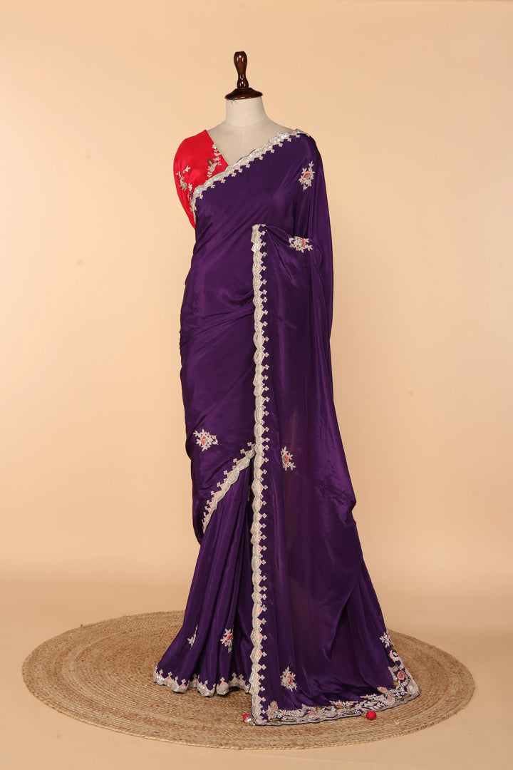 Regal Purple Abutai Silk Saree with Zardosi & Sequin Work