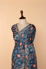 Load image into Gallery viewer, Blue Gaji Silk Saree with Lagdi Patta, Ajrak Print &amp; Gota Patti, Aari-Tari &amp; Abla Work
