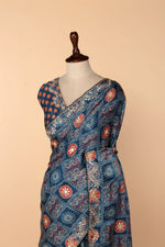 Load image into Gallery viewer, Blue Gaji Silk Saree with Lagdi Patta, Ajrak Print &amp; Gota Patti, Aari-Tari &amp; Abla Work
