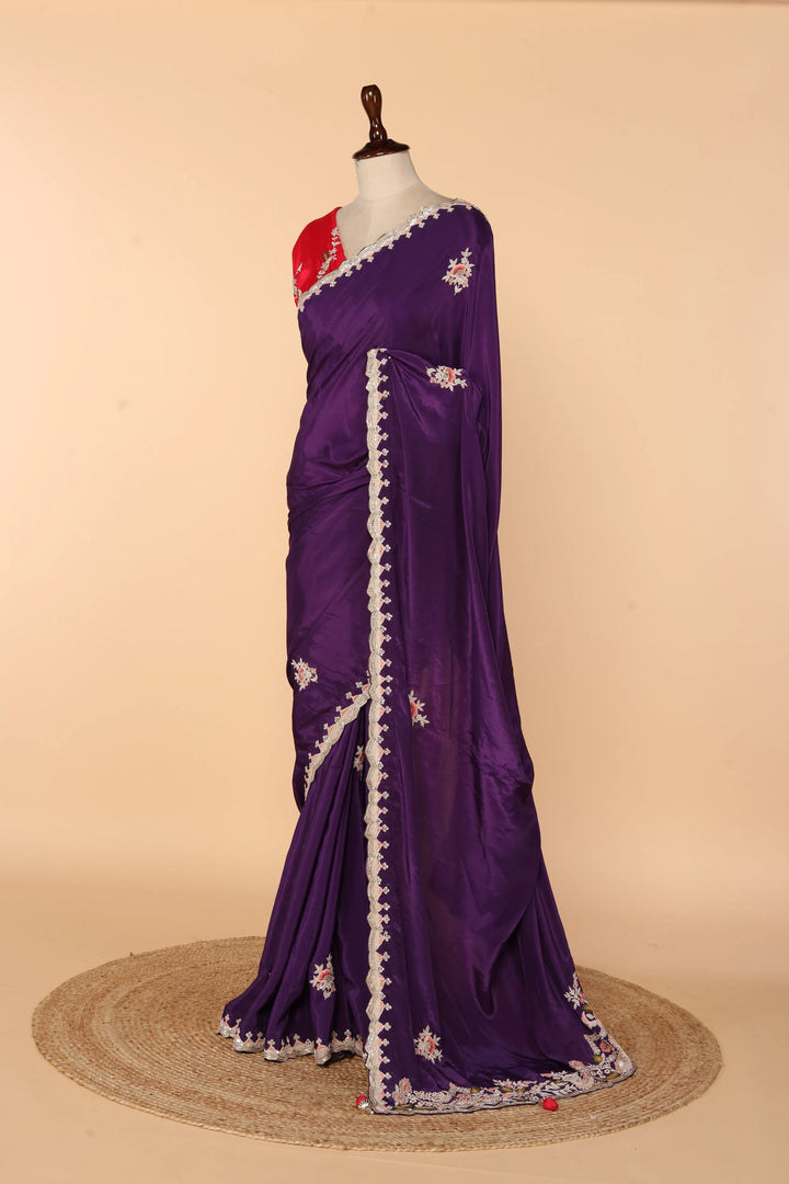 Regal Purple Abutai Silk Saree with Zardosi & Sequin Work