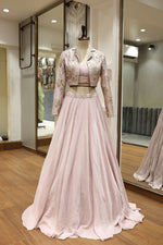 Load image into Gallery viewer, Sequined Jacket &amp; Bust Indowestern Set with Banarasi Weaving Skirt
