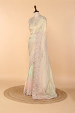 Load image into Gallery viewer, Gold &amp; Light Pink Ombre Crushed Tissue Saree with Beads, Sequin, Resham &amp; Stone Work
