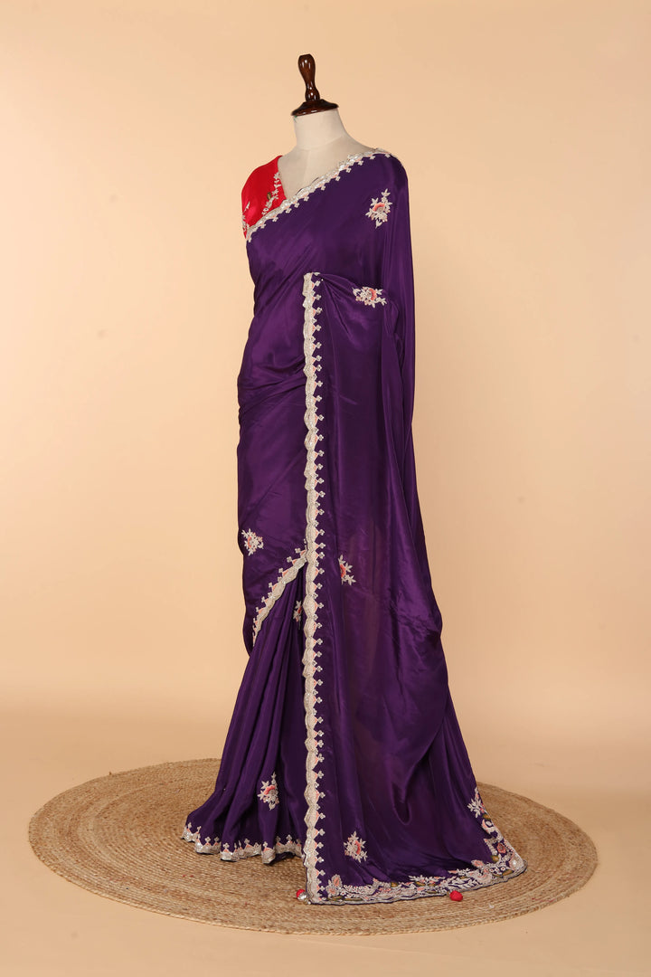Regal Purple Abutai Silk Saree with Zardosi & Sequin Work