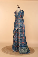 Load image into Gallery viewer, Blue Gaji Silk Saree with Lagdi Patta, Ajrak Print &amp; Gota Patti, Aari-Tari &amp; Abla Work
