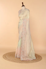 Load image into Gallery viewer, Gold &amp; Light Pink Ombre Crushed Tissue Saree with Beads, Sequin, Resham &amp; Stone Work
