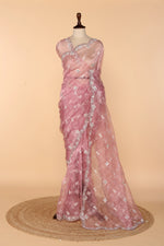 Load image into Gallery viewer, Onion Pink Tissue Saree with Resham Jal, Mirror, Stone, Sequin &amp; Cutdana Work
