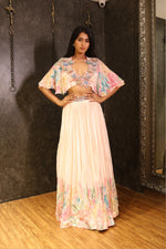 Load image into Gallery viewer, Ivory Draped Indo-Western Set with 3D Sequin &amp; Cutdana Work
