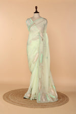 Load image into Gallery viewer, Mint Green Georgette Organza Saree with Lace, Gota Dori &amp; Appliqué Resham Work
