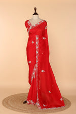 Load image into Gallery viewer, Red Abutai Silk Saree with Pita &amp; Sequin Work
