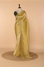 Load image into Gallery viewer, Yellow-Green Banarasi Tissue Saree with Mirror, Cutdana &amp; Pearl Work
