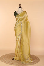 Load image into Gallery viewer, Yellow-Green Banarasi Tissue Saree with Mirror, Cutdana &amp; Pearl Work
