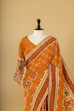 Load image into Gallery viewer, Yellow Ajrak printed highlightment saree paired with full sleeves blouse
