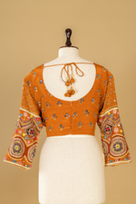 Load image into Gallery viewer, Yellow Ajrak printed highlightment saree paired with full sleeves blouse
