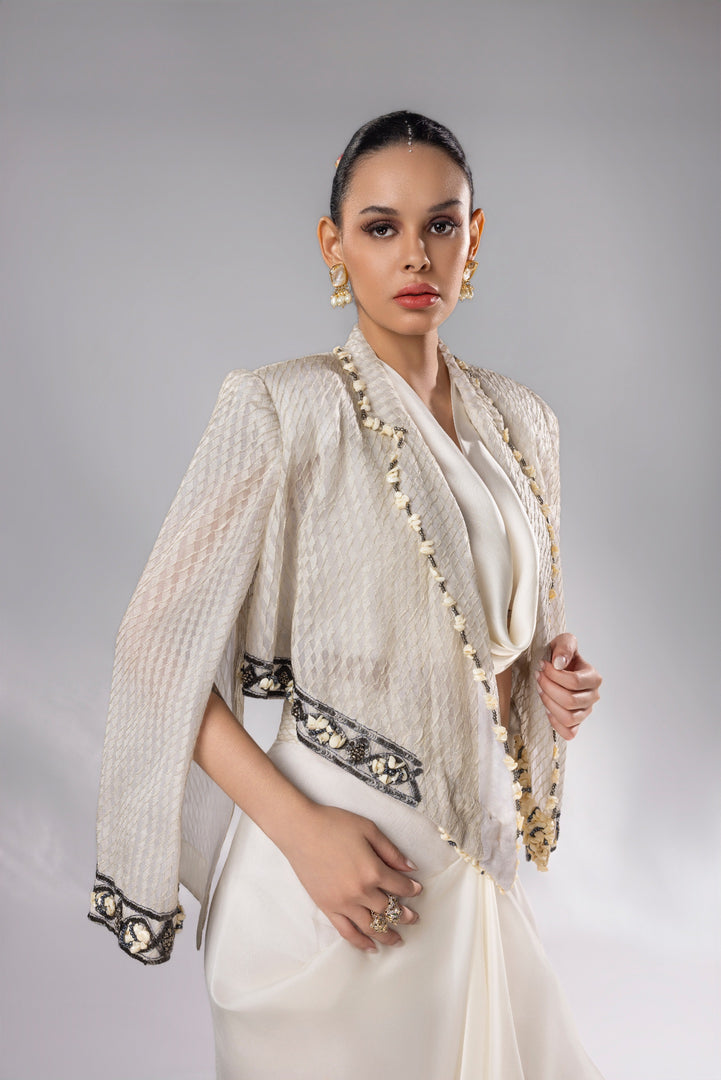 Pearl White Cape & Dhoti Set