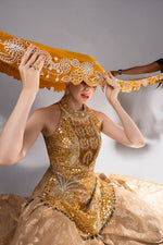 Load image into Gallery viewer, Ochre &amp; Gold Embroidered Halter-Neck Sharara Set