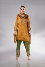 Load image into Gallery viewer, Mustard &amp; Olive Velvet Set