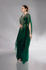 Load image into Gallery viewer, Emerald Embroidered Bustier &amp; Draped Saree Set