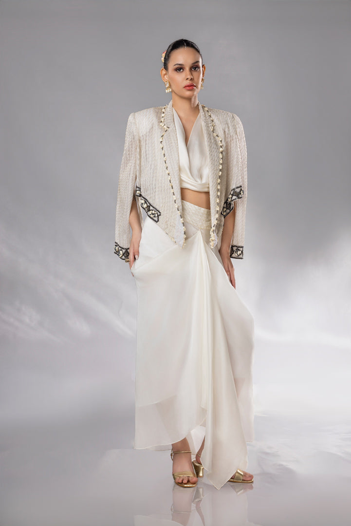 Pearl White Cape & Dhoti Set