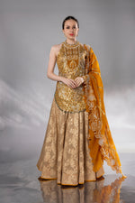 Load image into Gallery viewer, Ochre &amp; Gold Embroidered Halter-Neck Sharara Set