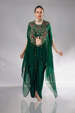 Load image into Gallery viewer, Emerald Embroidered Bustier &amp; Draped Saree Set