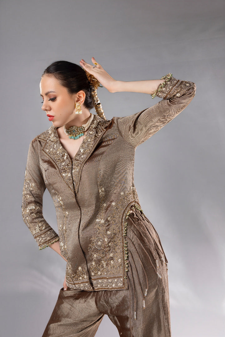 Taupe & Gold Tissue Pant Set