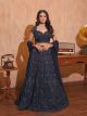 Navy Blue embellished lehenga styled with tassel blouse