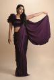 Wine Pre-drapped saree paired with stylish ruffle blouse