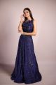 Navy blue fully embroidered indowestern 