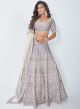 Mauve Grey Pure Raw Silk Designer Lehenga With Water Pink Net Dupatta For Women Online - Emiraas By Indrani